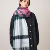 Large Check Merino Wool Scarf Cream Merino Wool