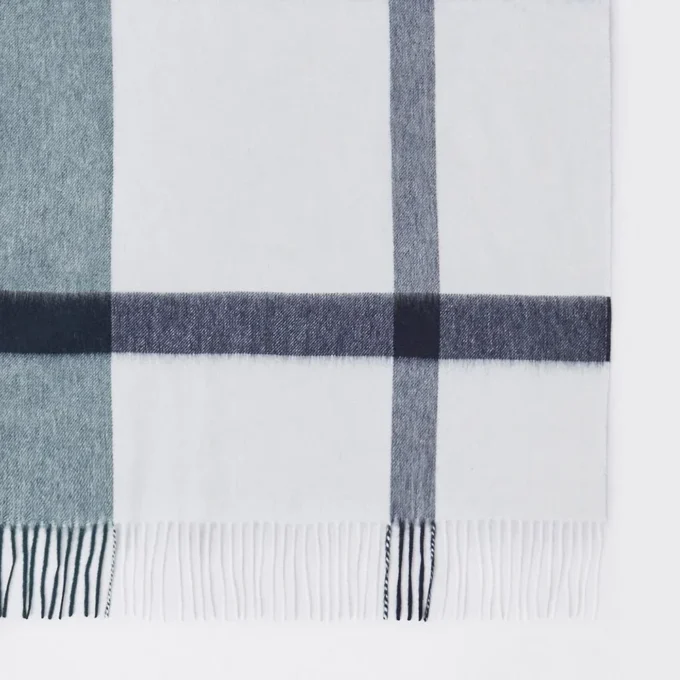 Large Check Merino Wool Scarf Cream Merino Wool