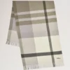 Large Check Merino Wool Scarf Eggshell & Olive Merino Wool