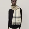 Large Check Merino Wool Scarf Eggshell & Olive Merino Wool