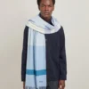 Large Check Merino Wool Scarf Poplin Blue & White Merino Wool