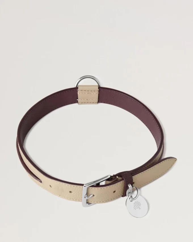 Large Leather Dog Collar Dune & Oxblood Small Classic Grain
