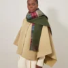 Large Reversible Heritage Check Scarf Moss & Sky Blue Merino Wool