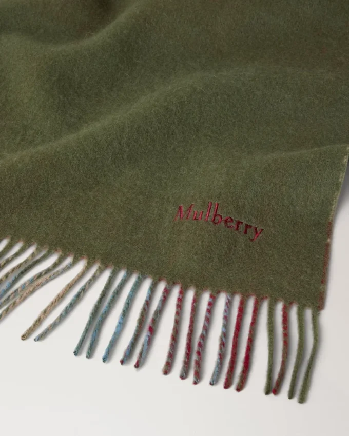 Large Reversible Heritage Check Scarf Moss & Sky Blue Merino Wool