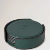 Leather Coaster Set Mulberry Green Calf Leather