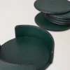 Leather Coaster Set Mulberry Green Calf Leather