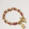 Lily Leather Chain Bracelet Medium Orchid Bloom Small Classic Grain & Plated Stainless Steel