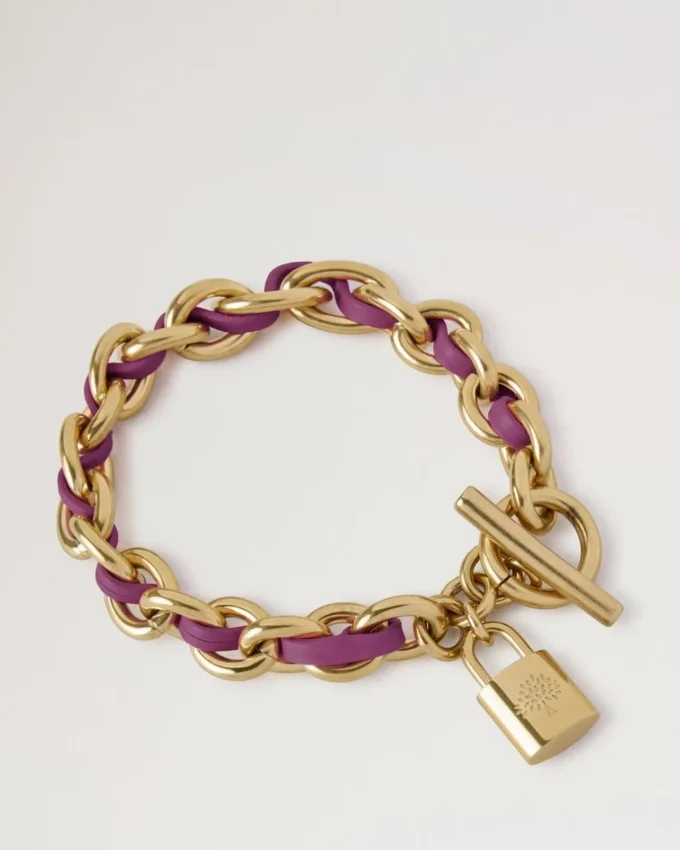 Lily Leather Chain Bracelet Medium Orchid Bloom Small Classic Grain & Plated Stainless Steel