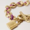Lily Leather Chain Bracelet Medium Orchid Bloom Small Classic Grain & Plated Stainless Steel