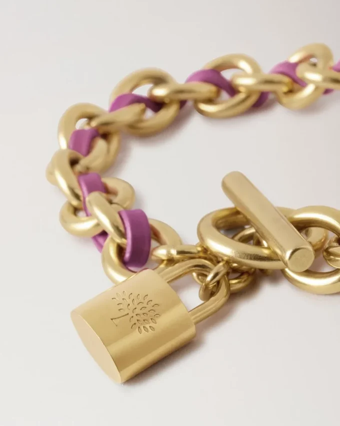 Lily Leather Chain Bracelet Medium Orchid Bloom Small Classic Grain & Plated Stainless Steel