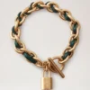 Lily Leather Chain Bracelet Small Mulberry Green Leather & Metal