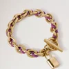 Lily Leather Chain Bracelet Small Orchid Bloom Small Classic Grain & Plated Stainless Steel