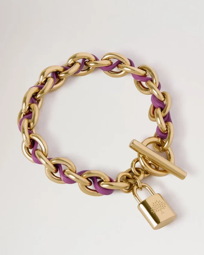 Lily Leather Chain Bracelet Small Orchid Bloom Small Classic Grain & Plated Stainless Steel