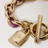 Lily Leather Chain Bracelet Small Orchid Bloom Small Classic Grain & Plated Stainless Steel