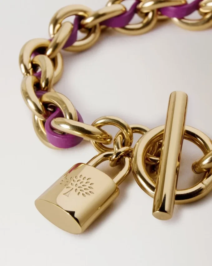 Lily Leather Chain Bracelet Small Orchid Bloom Small Classic Grain & Plated Stainless Steel