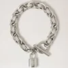 Lily Leather Chain Bracelet Medium Pale Grey Silky Calf & Silver Plated Stainless Steel