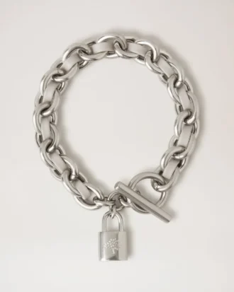Lily Leather Chain Bracelet Medium Pale Grey Silky Calf & Silver Plated Stainless Steel