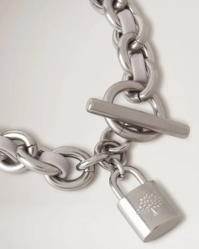 Lily Leather Chain Bracelet Medium Pale Grey Silky Calf & Silver Plated Stainless Steel