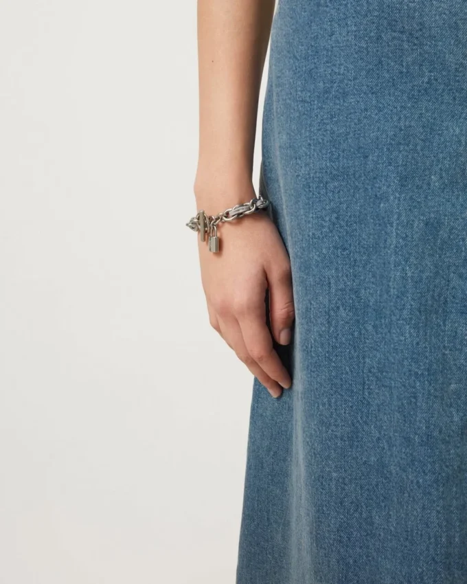 Lily Leather Chain Bracelet Medium Pale Grey Silky Calf & Silver Plated Stainless Steel