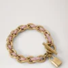 Lily Leather Chain Bracelet Medium Powder Pink Small Classic Grain & Plated Stainless Steel