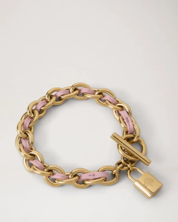 Lily Leather Chain Bracelet Medium Powder Pink Small Classic Grain & Plated Stainless Steel