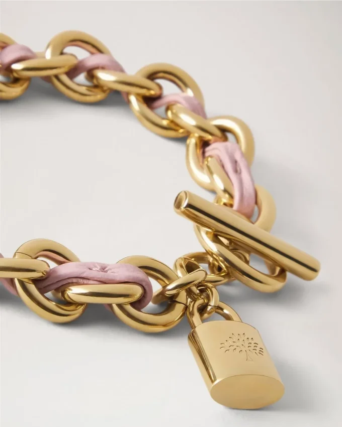 Lily Leather Chain Bracelet Medium Powder Pink Small Classic Grain & Plated Stainless Steel