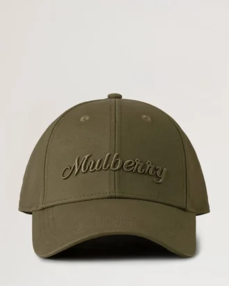 Logo Embroidered Baseball Cap Linen Green Cotton