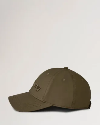 Logo Embroidered Baseball Cap Linen Green Cotton