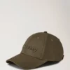 Logo Embroidered Baseball Cap Linen Green Cotton