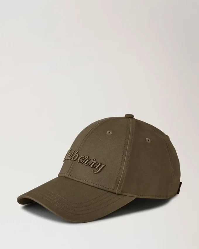 Logo Embroidered Baseball Cap Linen Green Cotton