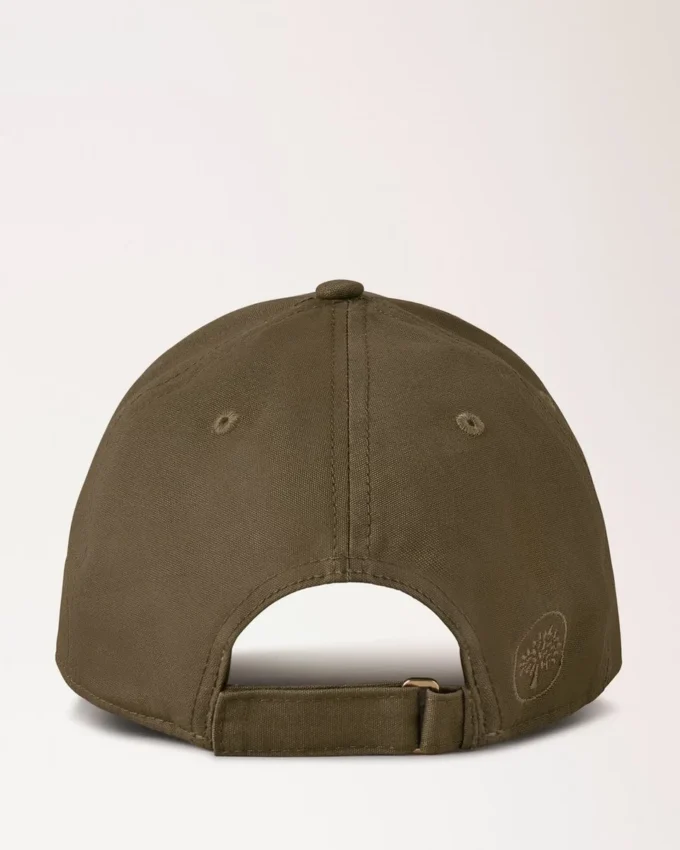 Logo Embroidered Baseball Cap Linen Green Cotton