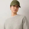 Logo Embroidered Baseball Cap Linen Green Cotton