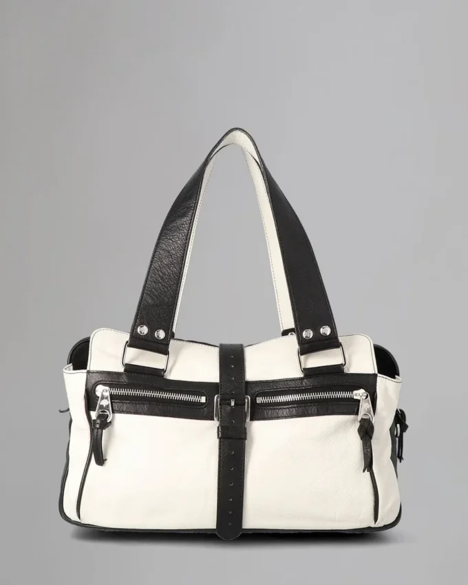 Mabel Pre-Loved White & Black Light Grainy Pre-Loved Bags