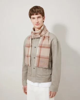 Mega Check Scarf Cashmere Taupe & Eggshell Cashmere Blend
