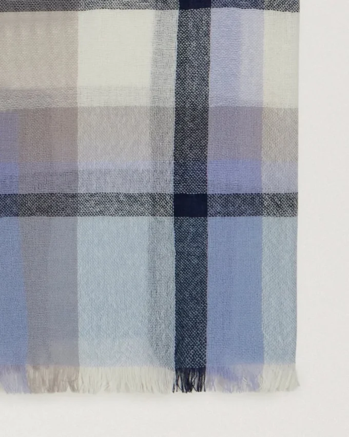 Mega Check Scarf Poplin Blue & Ecru Cashmere Blend Mega Check Scarf Poplin Blue & Ecru Cashmere Blend