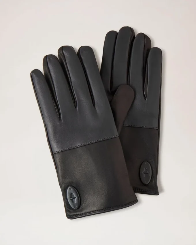 Mens Touchscreen Leather Gloves Black & Charcoal Leather Mens Touchscreen Leather Gloves Black & Charcoal Leather