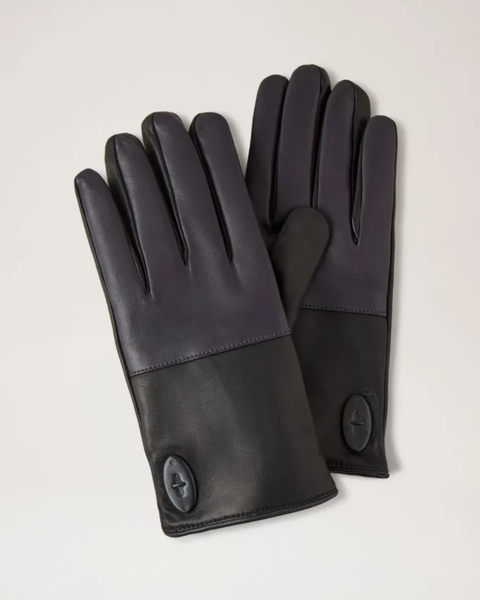 Mens Touchscreen Leather Gloves Black & Midnight Leather Mens Touchscreen Leather Gloves Black & Midnight Leather