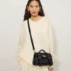 Mini Alexa Black High Shine Leather Top Handle Bags