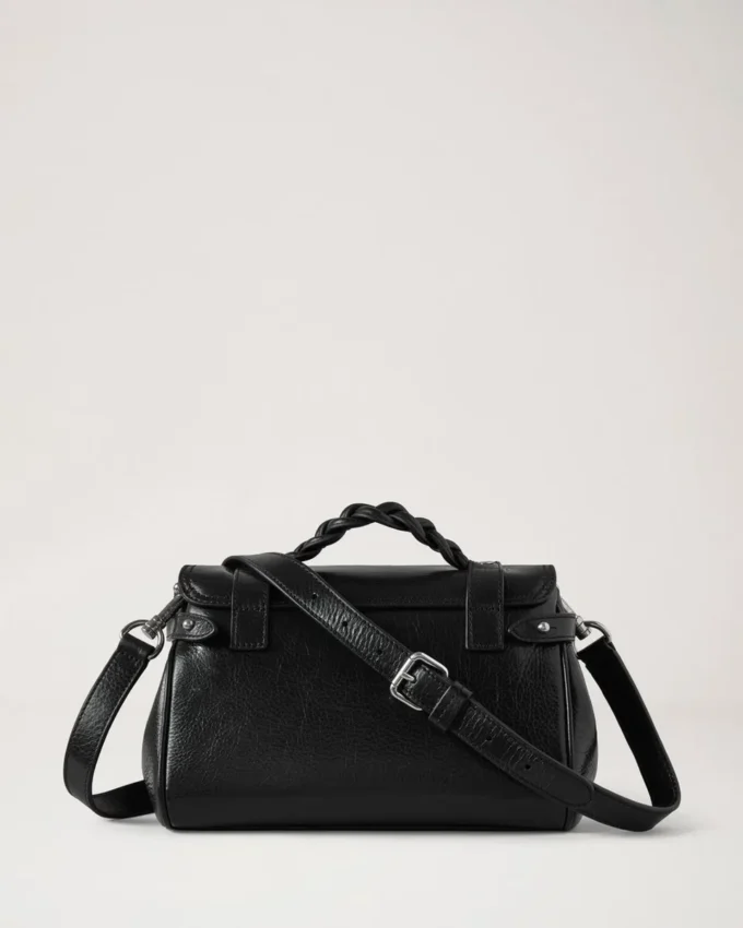 Mini Alexa Black High Shine Leather Top Handle Bags