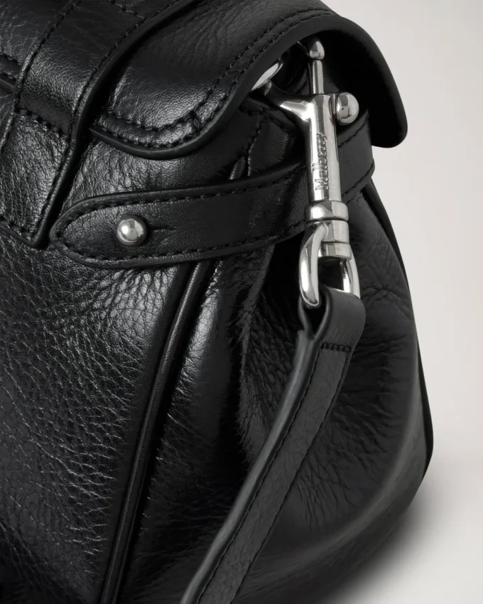 Mini Alexa Black High Shine Leather Top Handle Bags