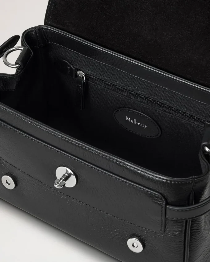 Mini Alexa Black High Shine Leather Top Handle Bags