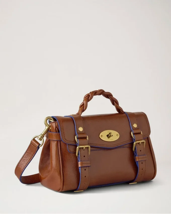 Mini Alexa Oak & Pigment Blue Smooth Glossy Leather