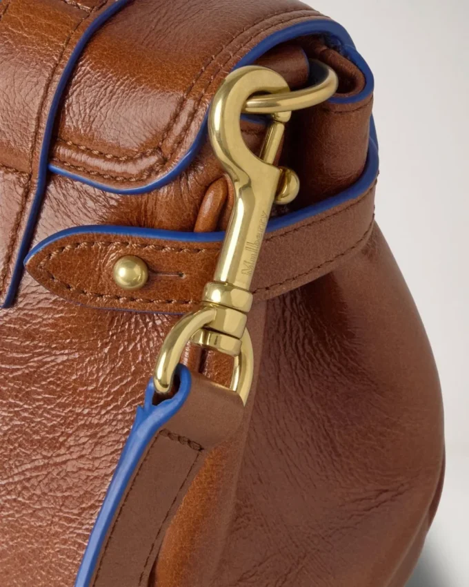 Mini Alexa Oak & Pigment Blue Smooth Glossy Leather