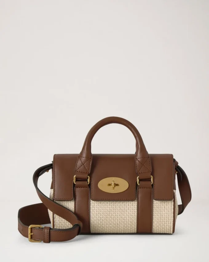 Mini Bayswater Ecru & Bright Oak Raffia & Leather Trim Mini Bayswater Ecru & Bright Oak Raffia & Leather Trim