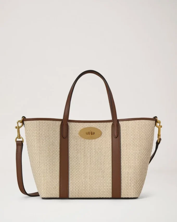 Mini Bayswater Tote Ecru & Bright Oak Raffia & Leather Trim