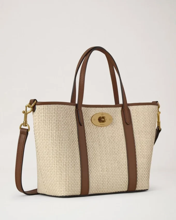 Mini Bayswater Tote Ecru & Bright Oak Raffia & Leather Trim