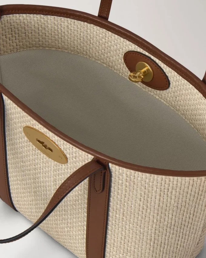 Mini Bayswater Tote Ecru & Bright Oak Raffia & Leather Trim
