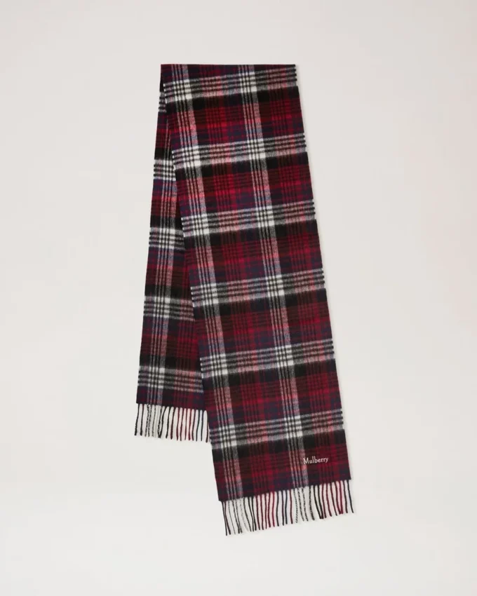 Mulberry Heritage Check Scarf Navy & Lancaster Red Merino Wool