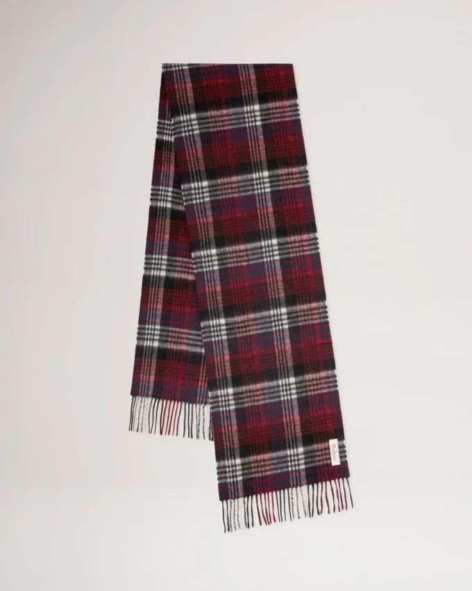 Mulberry Heritage Check Scarf Navy & Lancaster Red Merino Wool