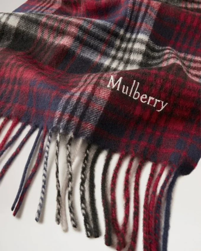 Mulberry Heritage Check Scarf Navy & Lancaster Red Merino Wool